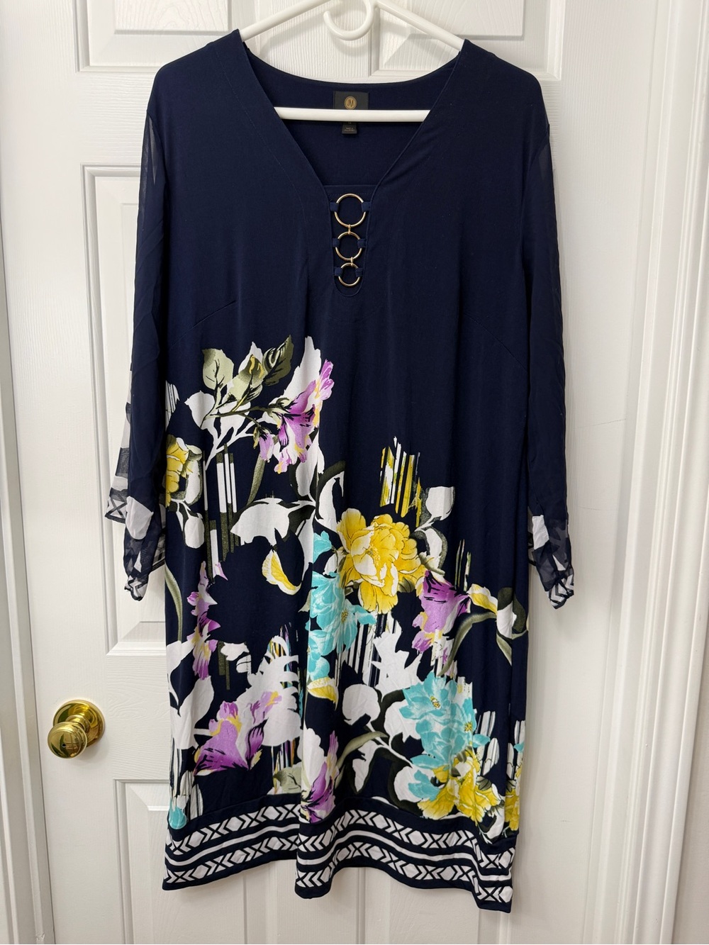 JM Collection Navy Knit Top with Gold Logo Tag